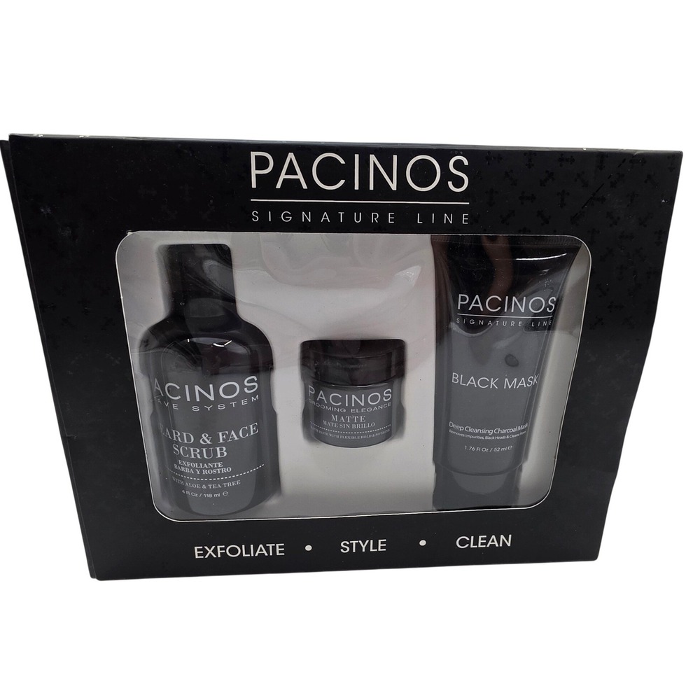 Pacinos Signature Line 3pc Set Beard Face Scrub Matte Paste Mask Grooming N4